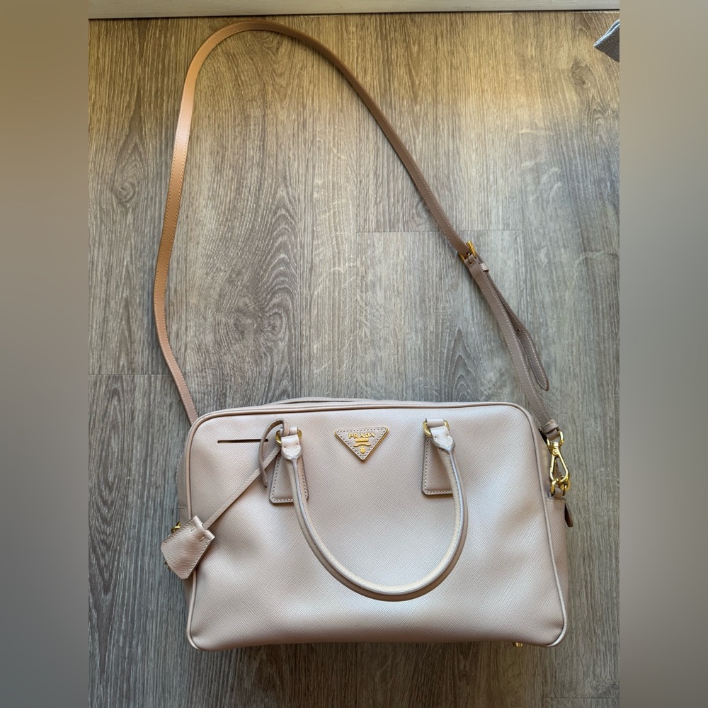 Prada Cammeo Saffiano Lux Leather Top Handle Bauletto Bag